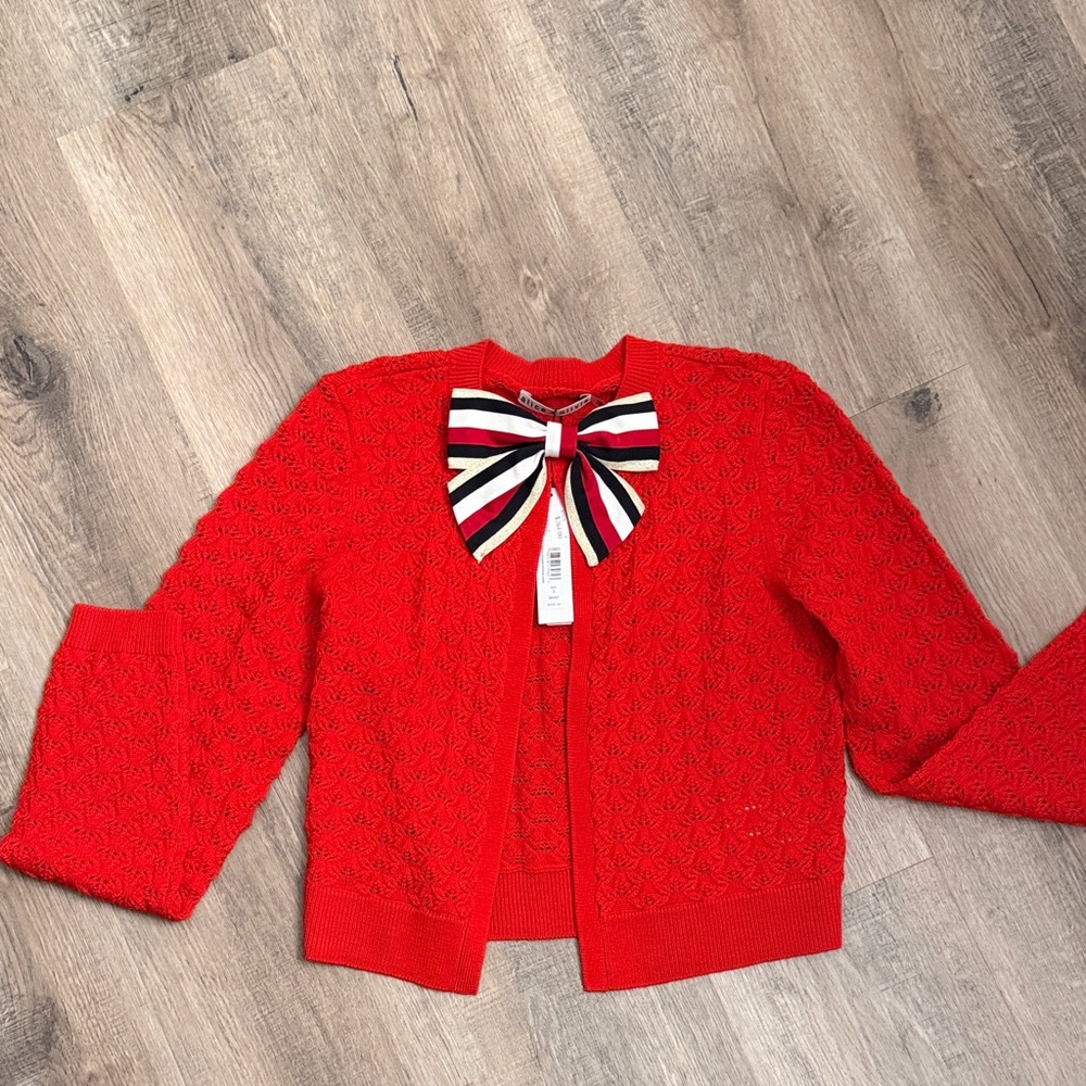 Alice + Olivia Red cardigan with Striped Bow